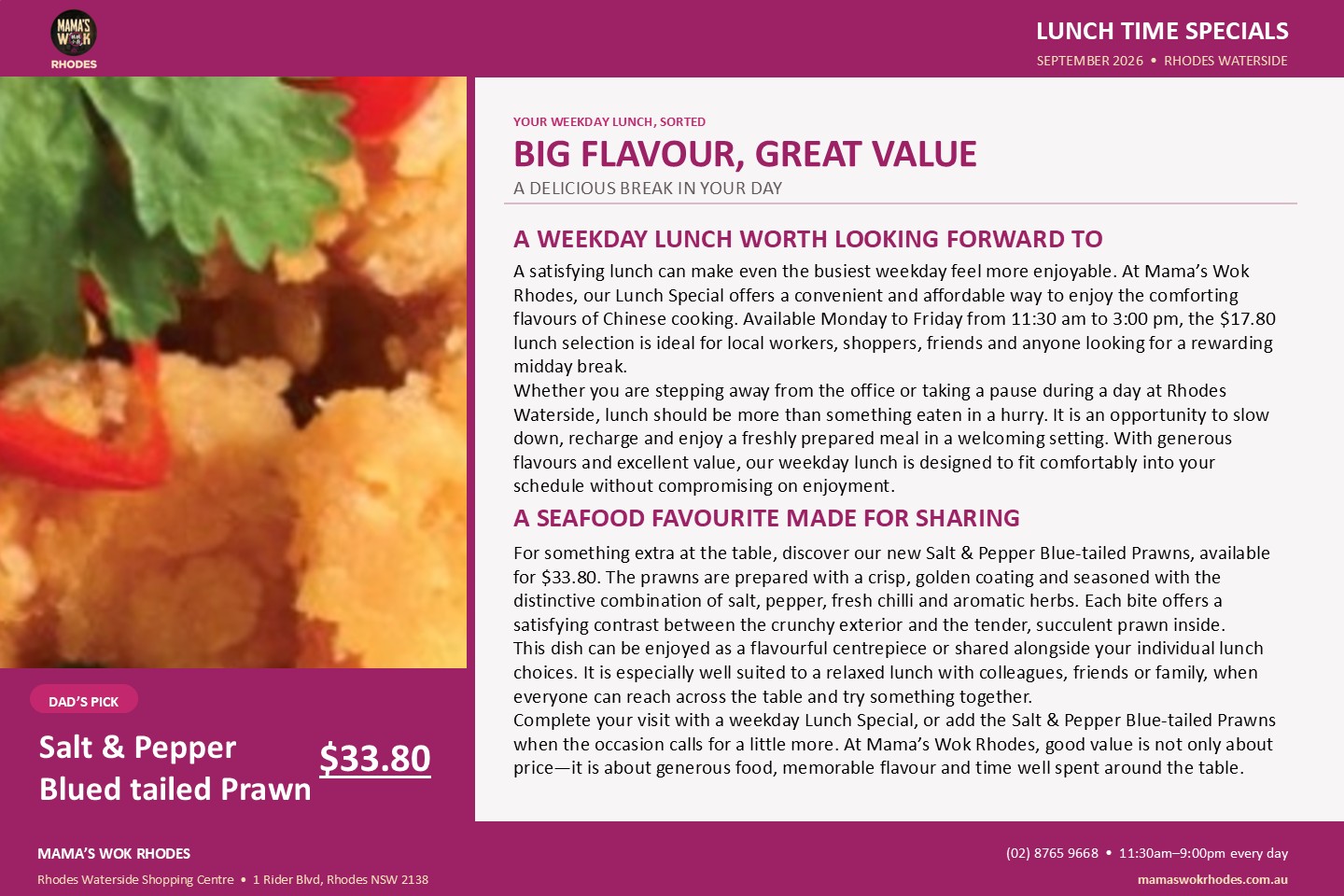 Lunch Time Specials at Mamas Wok Rhodes